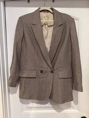 Frame x Mejuri Brown Houndstooth Blazer